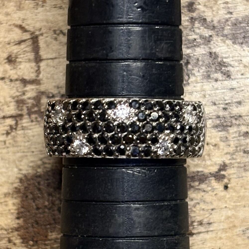 Sterling Silver Black Spinel & CZ Ring Sz 8 By SW